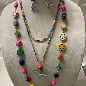 Silver Layered Necklace Set with Eclectic Beads